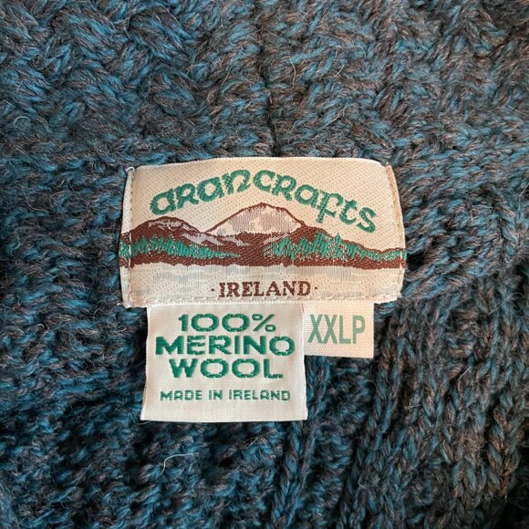 Aran Crafts Women Plus Petite XXLP Blue Gray Cable Knit Sweater Coat Merino Wool - Picture 10 of 10